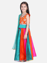 Girls Ethnic Festive Wear Kali Lehenga With Sleeveless Choli With Dupatta- Orange